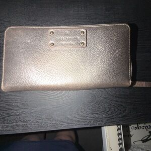kate spade metallic champagne leather wallet